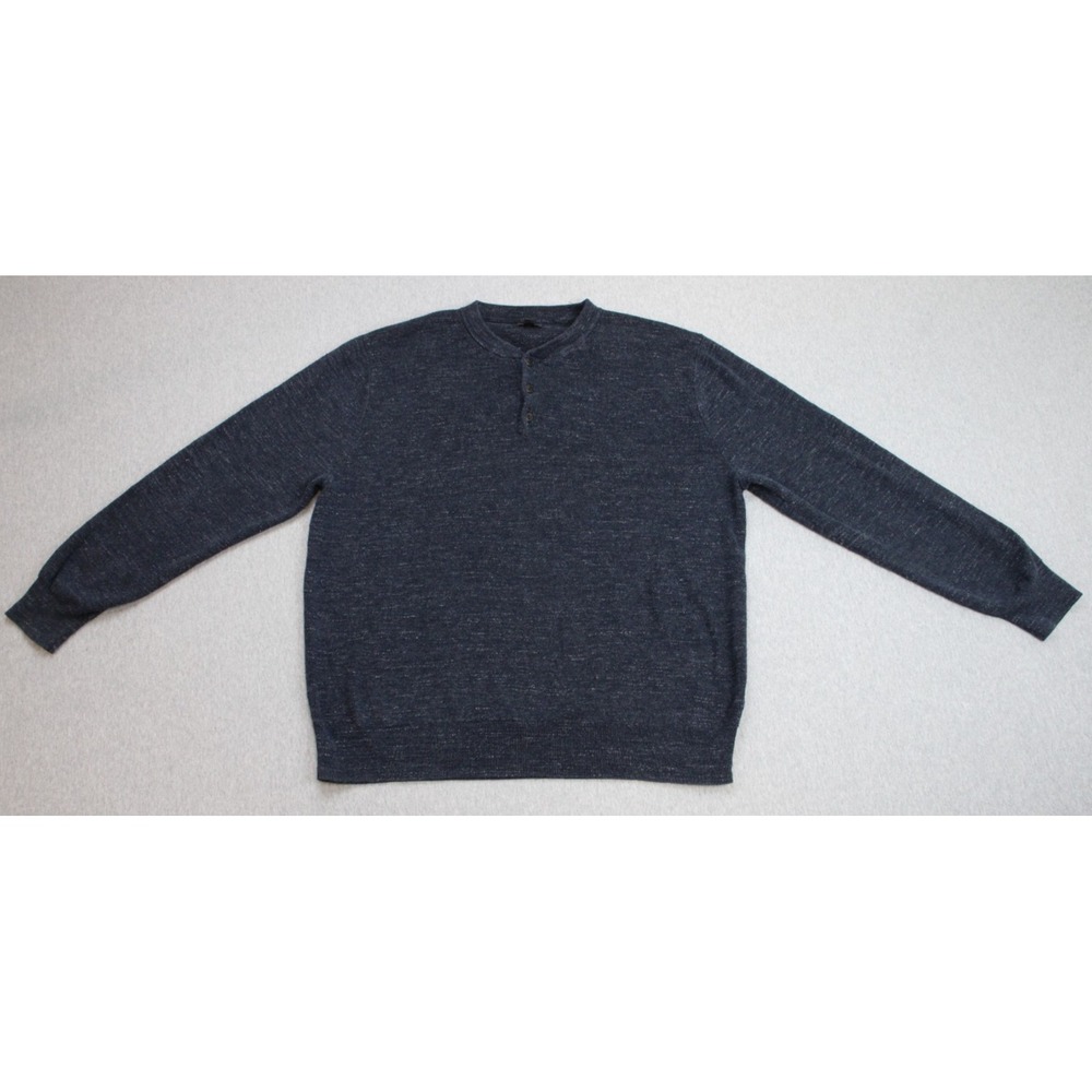 J Crew Sweater Men XL Navy Blue Heathered 100% Cotton 1/4 Button Pullover Henley